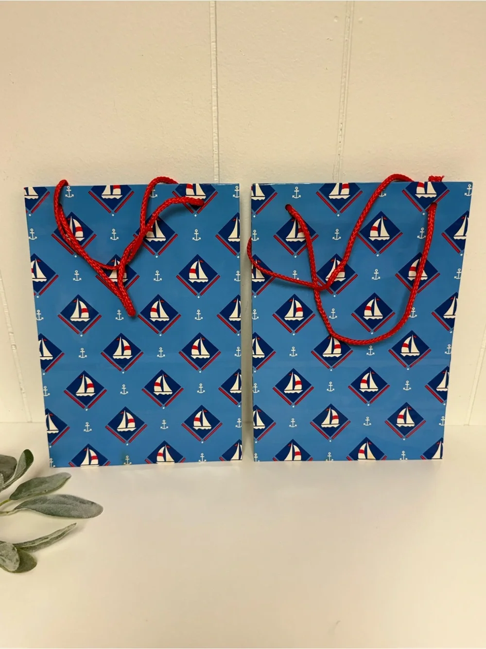 Vintage American Greetings Blue Nautical Sailboat Gift Bags (2 Bags) Gift Wrap
